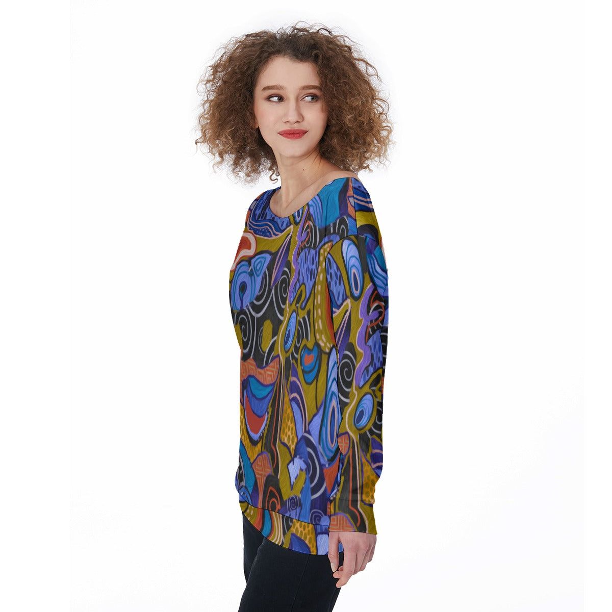 "Organic Echoes" Women's Off-Shoulder Sweatshirt
