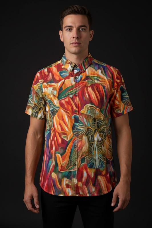“Orchid Flame” Men's Breathable Cotton Shirt|125GSM