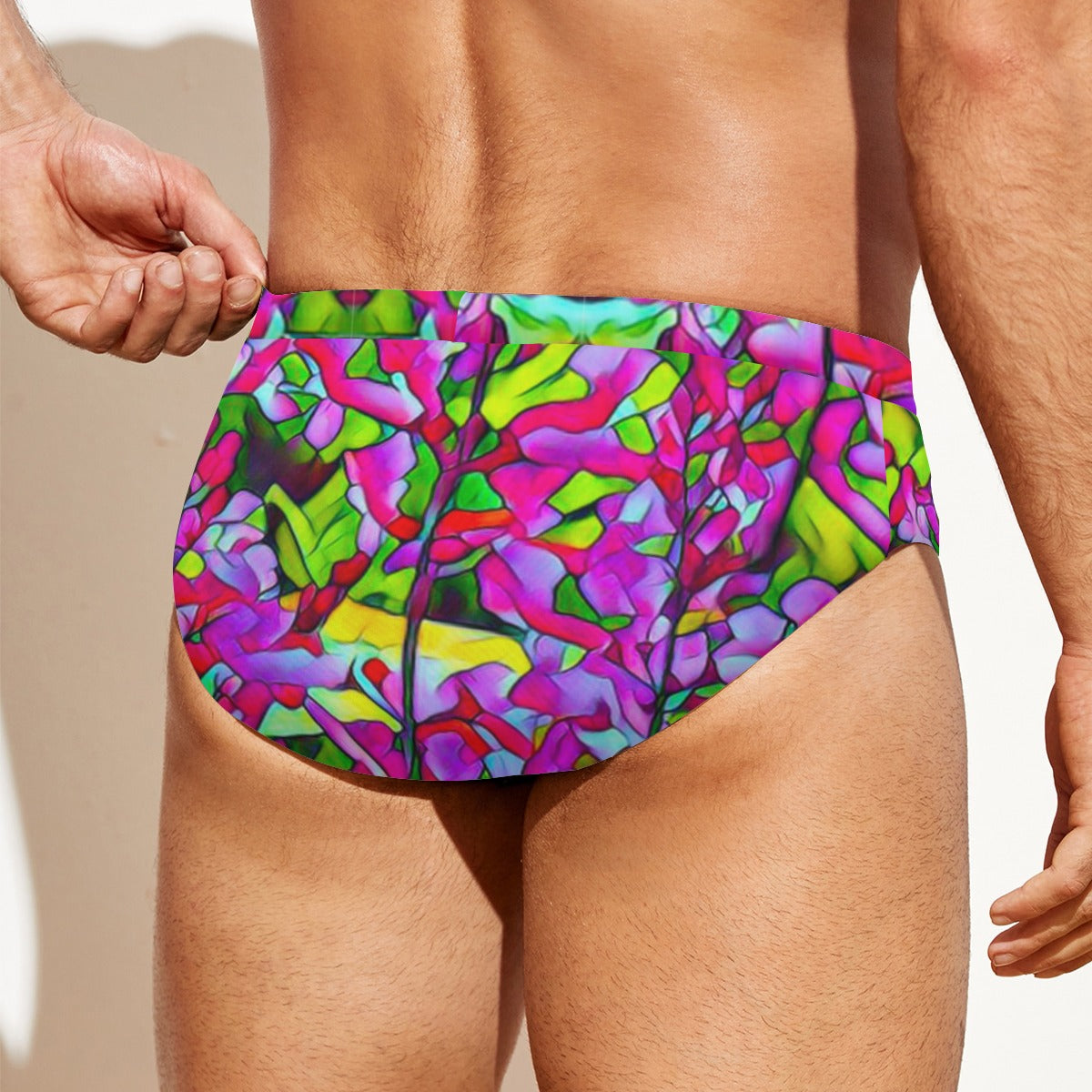 “Fuchsias” Men's Drawstring Swim Briefs