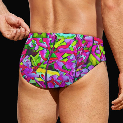 “Fuchsias” Men's Drawstring Swim Briefs