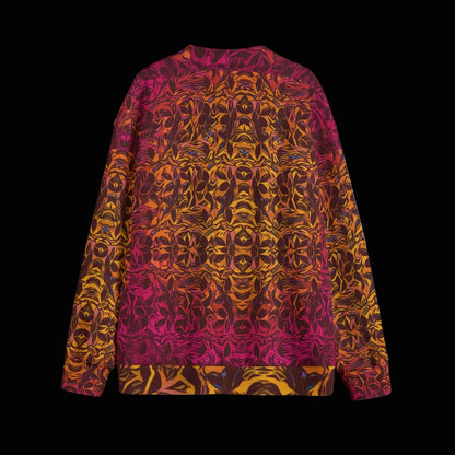 “Tribal Sunset” Unisex V-neck Knitted Fleece Cardigan With Button Closure