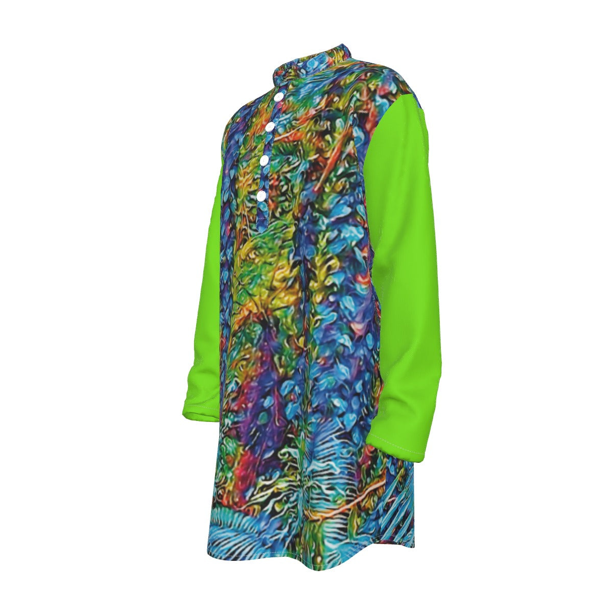 “Flouro Jungle” Men's Stand-up Collar Long Shirt