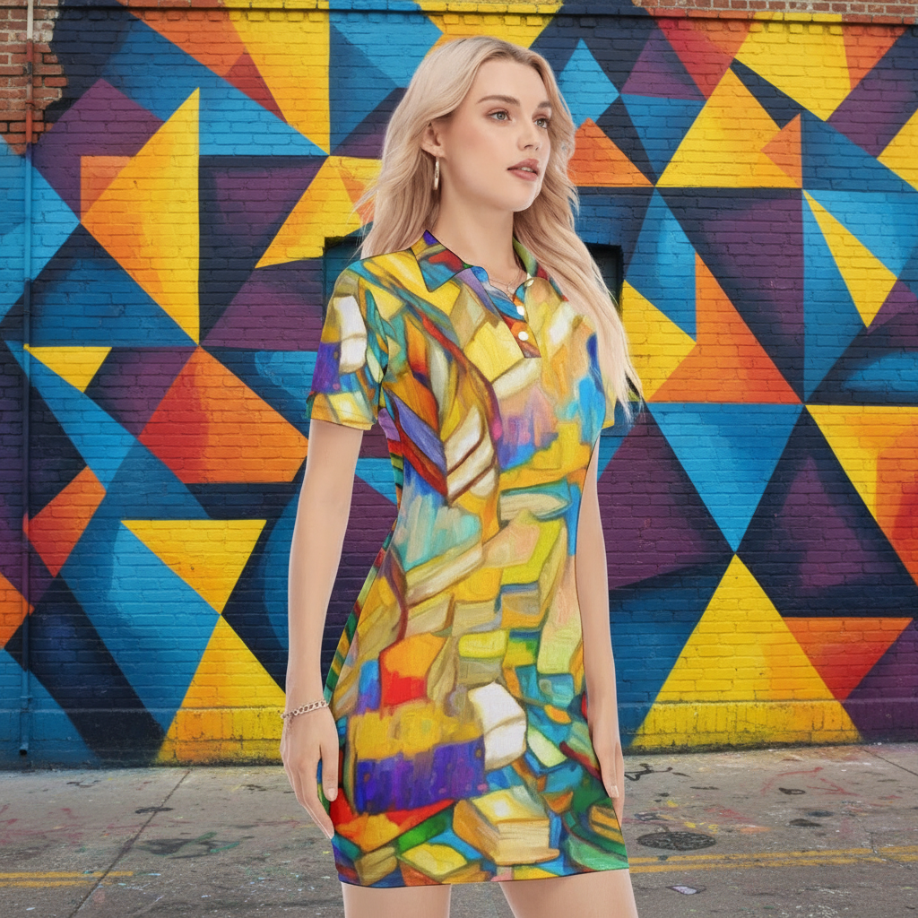 “Kaleidoscope”  Women's Polo Collar Dress
