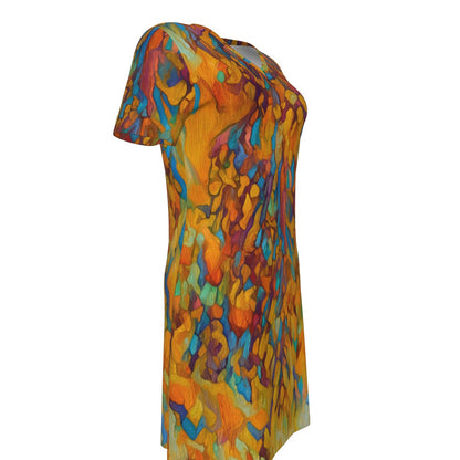 “Gilded Pathways” Women's V Neck Dress|180GSM Cotton