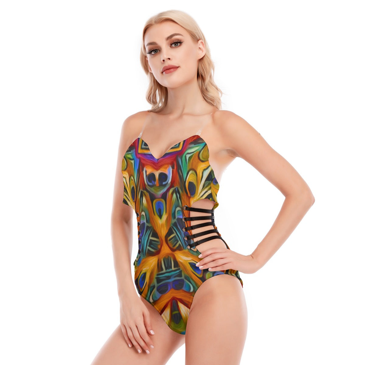 “Exotic Rhythms” Women's Tube Top Bodysuit With Side Black Straps