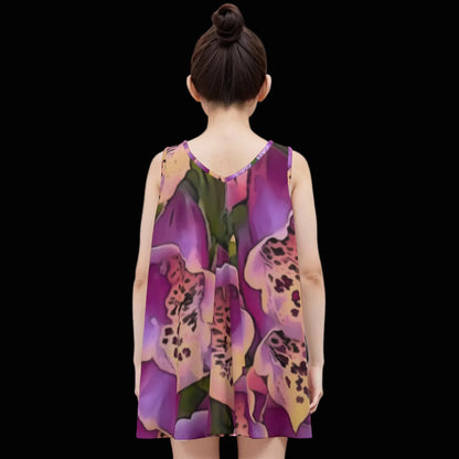 “Foxglove Cascade“ Kid's Sleeveless Dress | 180GSM Cotton