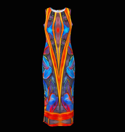 “Electric Bloom”  Women's Beach Perspective Chiffon Sleeveless Dress