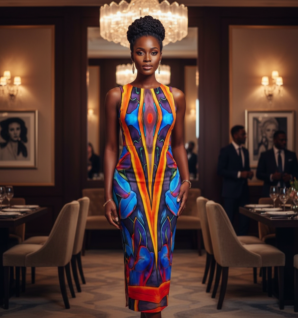 “Electric Bloom”  Women's Beach Perspective Chiffon Sleeveless Dress