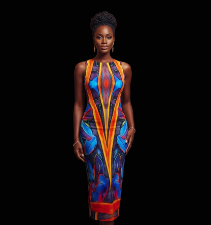 “Electric Bloom”  Women's Beach Perspective Chiffon Sleeveless Dress