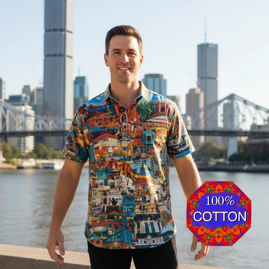 “Southside Brizvegas” (Blue)  Men's Breathable Cotton Shirt|125GSM