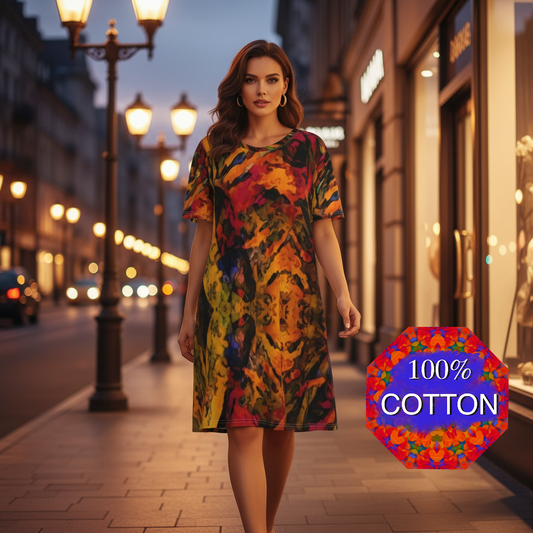 “Golden Flux”  Women's Waist Tight Dress | 190GSM Cotton