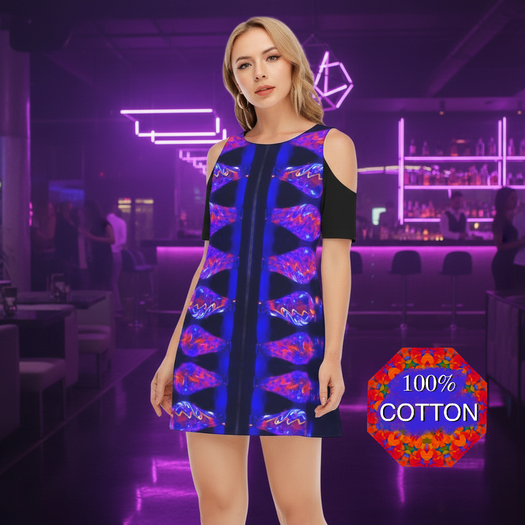 “Chromatic Resonance” Women's Cold Shoulder Dress | 190GSM Cotton
