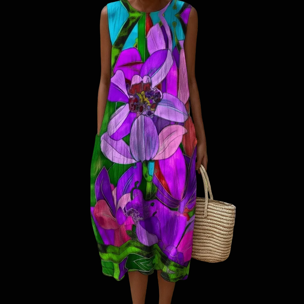 “Fantasia”  Women's Sleeveless Dress With Pocket|125GSM Slub Cotton