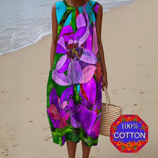 “Fantasia”  Women's Sleeveless Dress With Pocket|125GSM Slub Cotton