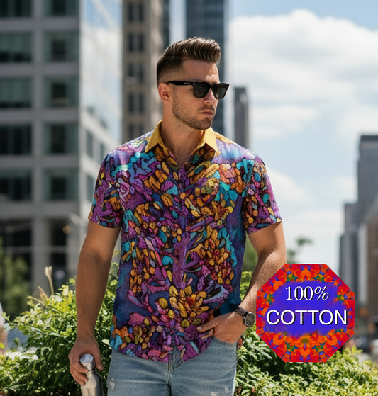 “Mosaic Pulse” Men's Breathable Cotton Shirt|125GSM