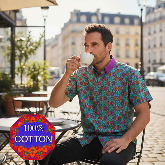“Fuchsia Fractal” Men's Breathable Cotton Shirt|125GSM