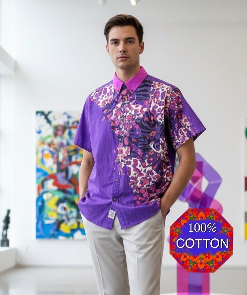 “Berry Crush Pink Collar” Men's Breathable Cotton Shirt|125GSM