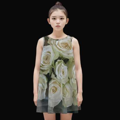 “White Roses” Kid's Sleeveless Dress | 180GSM Cotton