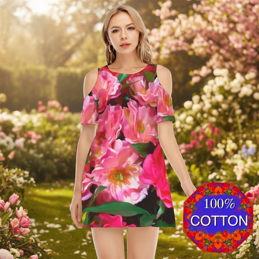“Summer Blush” Women's Cold Shoulder Dress | 190GSM Cotton