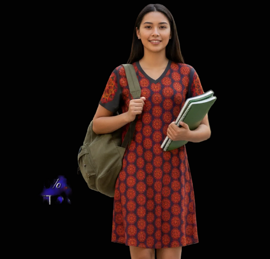 “Warm Hexa” Women's V Neck Dress|180GSM Cotton