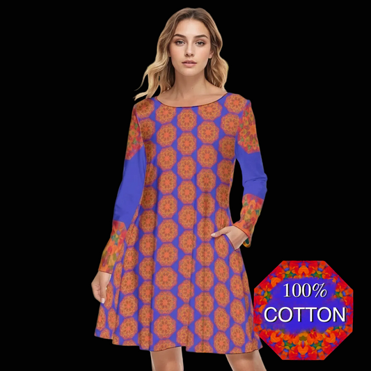 “Warm Hexa” “Warm Hexa” Women's Round Neck Dress|190GSM Cotton