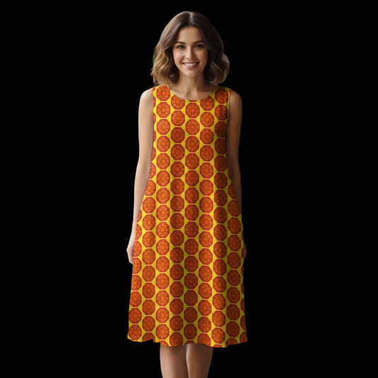 “Warm Hexa” Women's Sleeveless Dress With Pocket|125GSM Slub Cotton