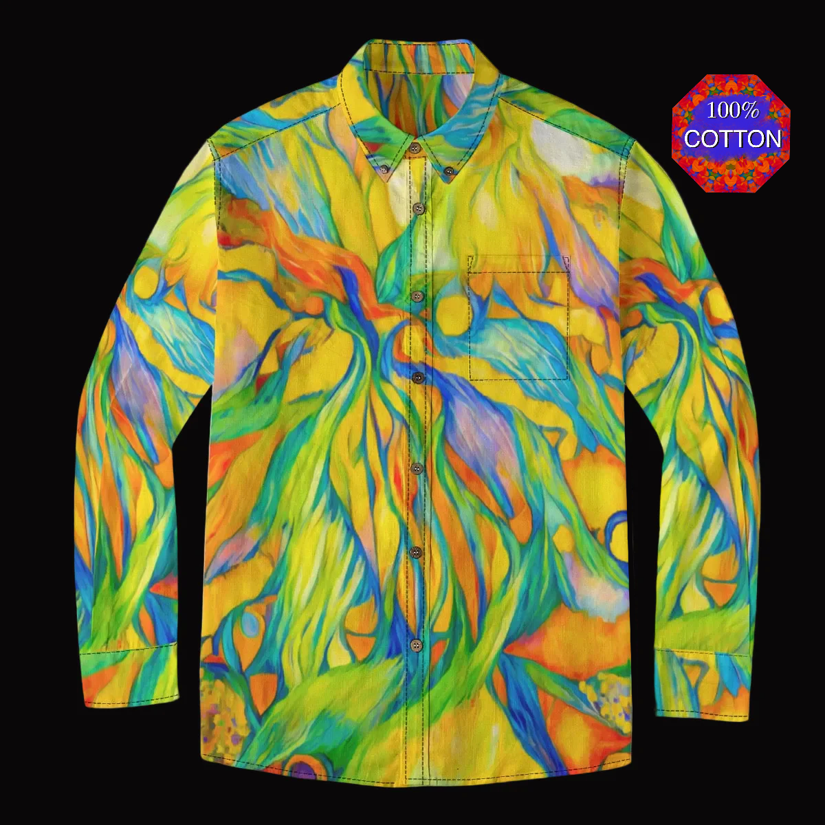 “Iridescence” Men's Casual Lapel Long Sleeve Shirt|125GSM Cotton