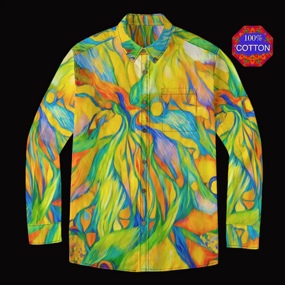 “Iridescence” Men's Casual Lapel Long Sleeve Shirt|125GSM Cotton