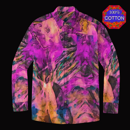 “Fuchsian Vortex” Men's Casual Lapel Long Sleeve Shirt|125GSM Cotton