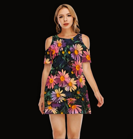 “ Midsummer Hues” Women's Cold Shoulder Dress | 190GSM Cotton