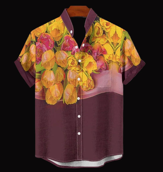 “Radiant Harmony” Men's Stand Collar Shirt|115GSM Cotton poplin