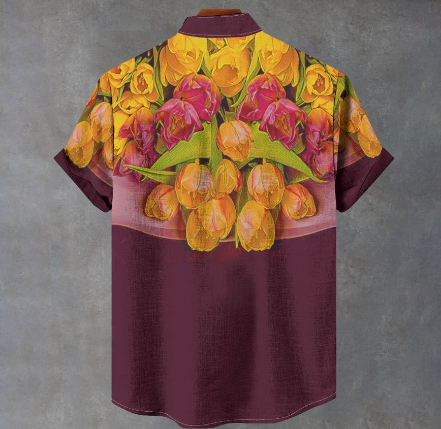 “Radiant Harmony” Men's Stand Collar Shirt|115GSM Cotton poplin