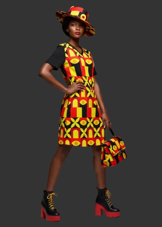 “Tricolour” Women's V Neck Dress|180GSM Cotton