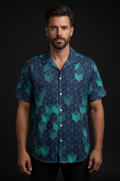“Polyhedral” Men's Hawaiian Shirt With Button Closure |115GSM Cotton poplin