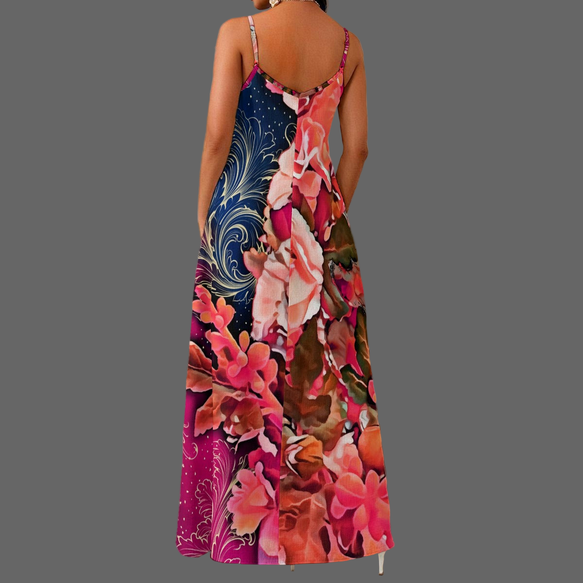 “Celestial Bloom” Women's Elegant V-Neck Maxi Dress