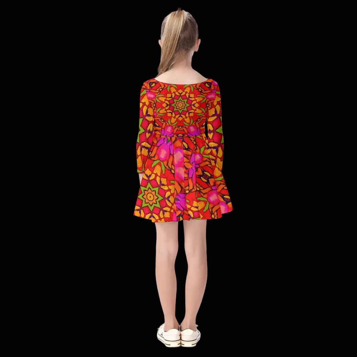 “Prismatic Petals” Kid's Long Sleeve Dress