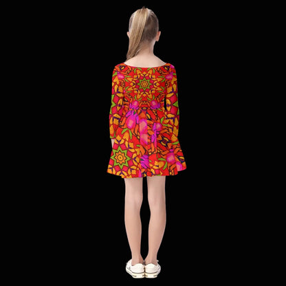 “Prismatic Petals” Kid's Long Sleeve Dress