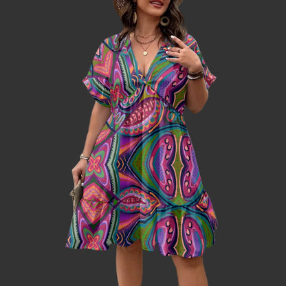 “Colour Burst”  Women’s Floral V-Neck Short Sleeve Dress