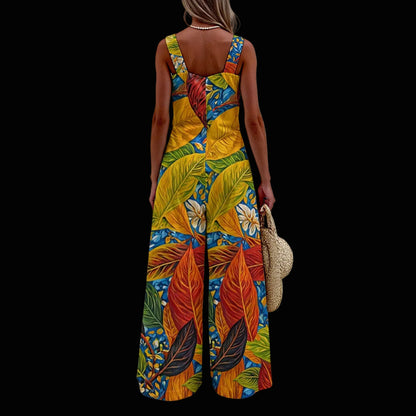 “Botanical Rhapsody” Women's Wide-Leg Jumpsuit