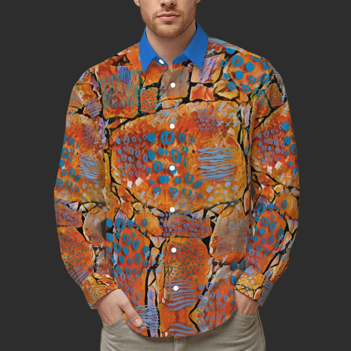 “Azure Canyon” Men's Slim Fit Long Sleeve Shirt