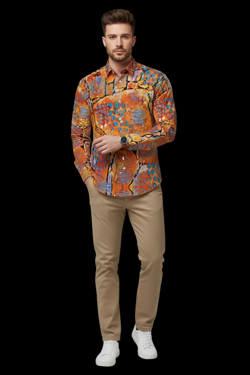 “Azure Canyon” Men's Slim Fit Long Sleeve Shirt