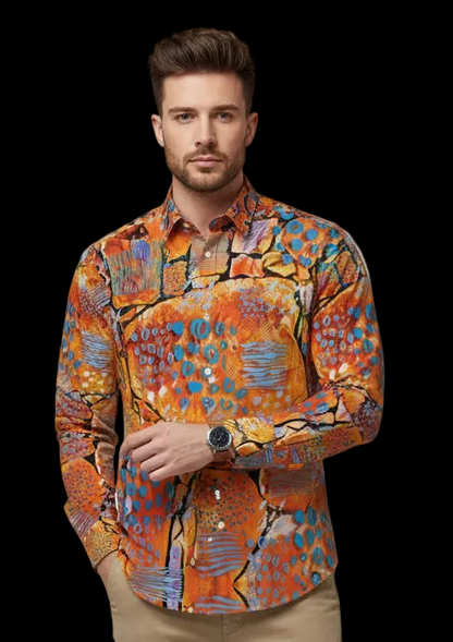 “Azure Canyon” Men's Slim Fit Long Sleeve Shirt