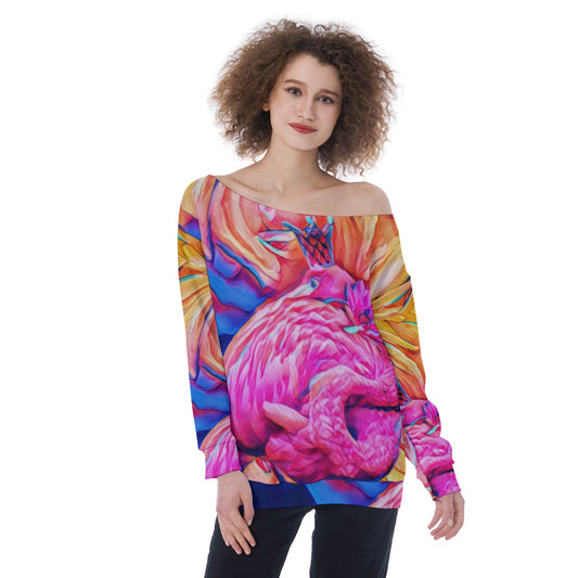 “Psychedelic Flamingo” Oversized Women's Off-Shoulder Sweatshirt
