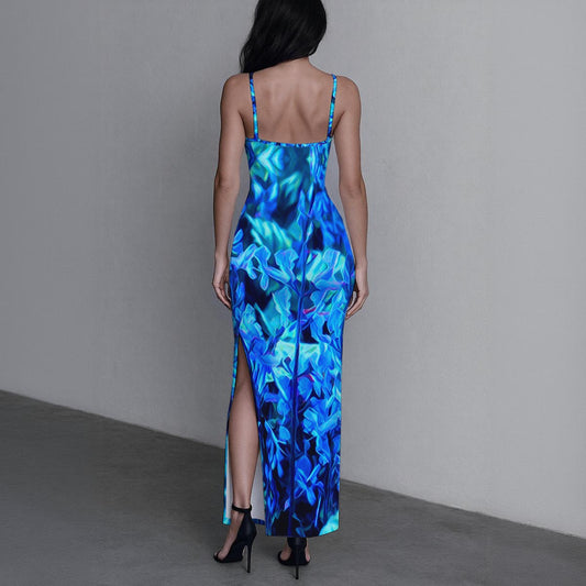 “Electric Blue”  Women's Long Dress with Slit