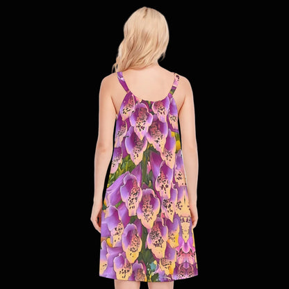 “Foxglove Cascade“ Women's O-neck Cami Dress | 190GSM Cotton