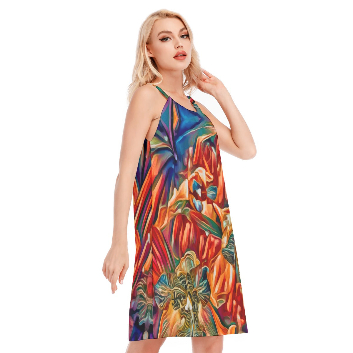 “Orchid Flame” Women's O-neck Cami Dress | 190GSM Cotton