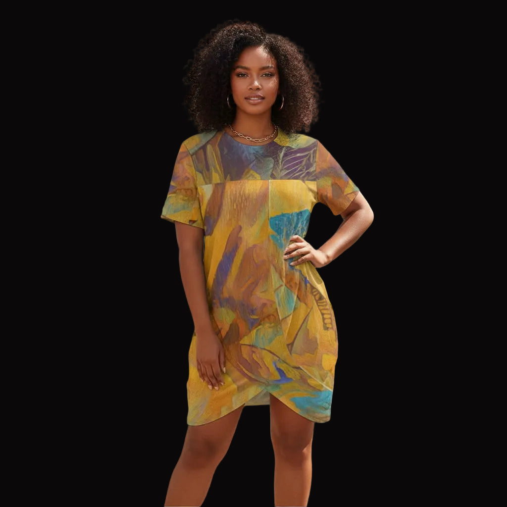 “Mirage”  Women’s Stacked Hem Dress With Short Sleeve（Plus Size）