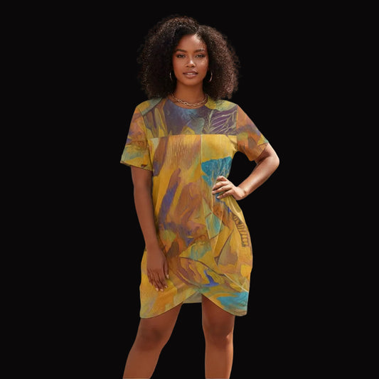“Mirage”  Women’s Stacked Hem Dress With Short Sleeve（Plus Size）