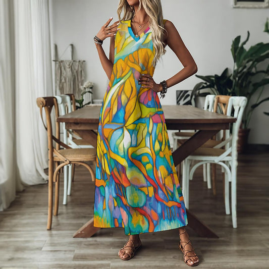 “Sunrise Stained Glass” V-Neck Long Dress