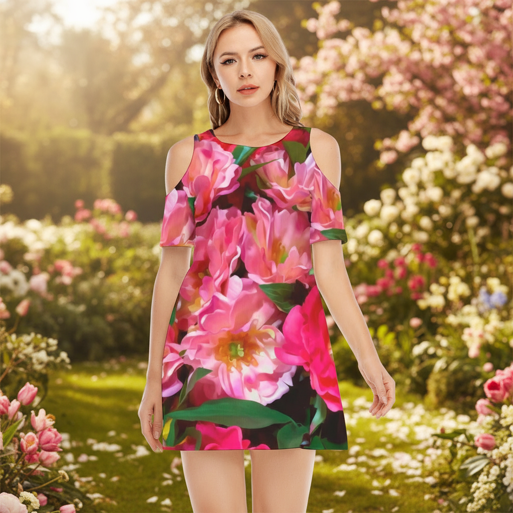 “Summer Blush” Women's Cold Shoulder Dress | 190GSM Cotton